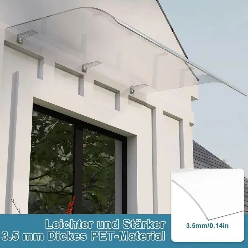 Tettoia moderna trasparente, 50×240cm per terrazza – vista dettagliata 7