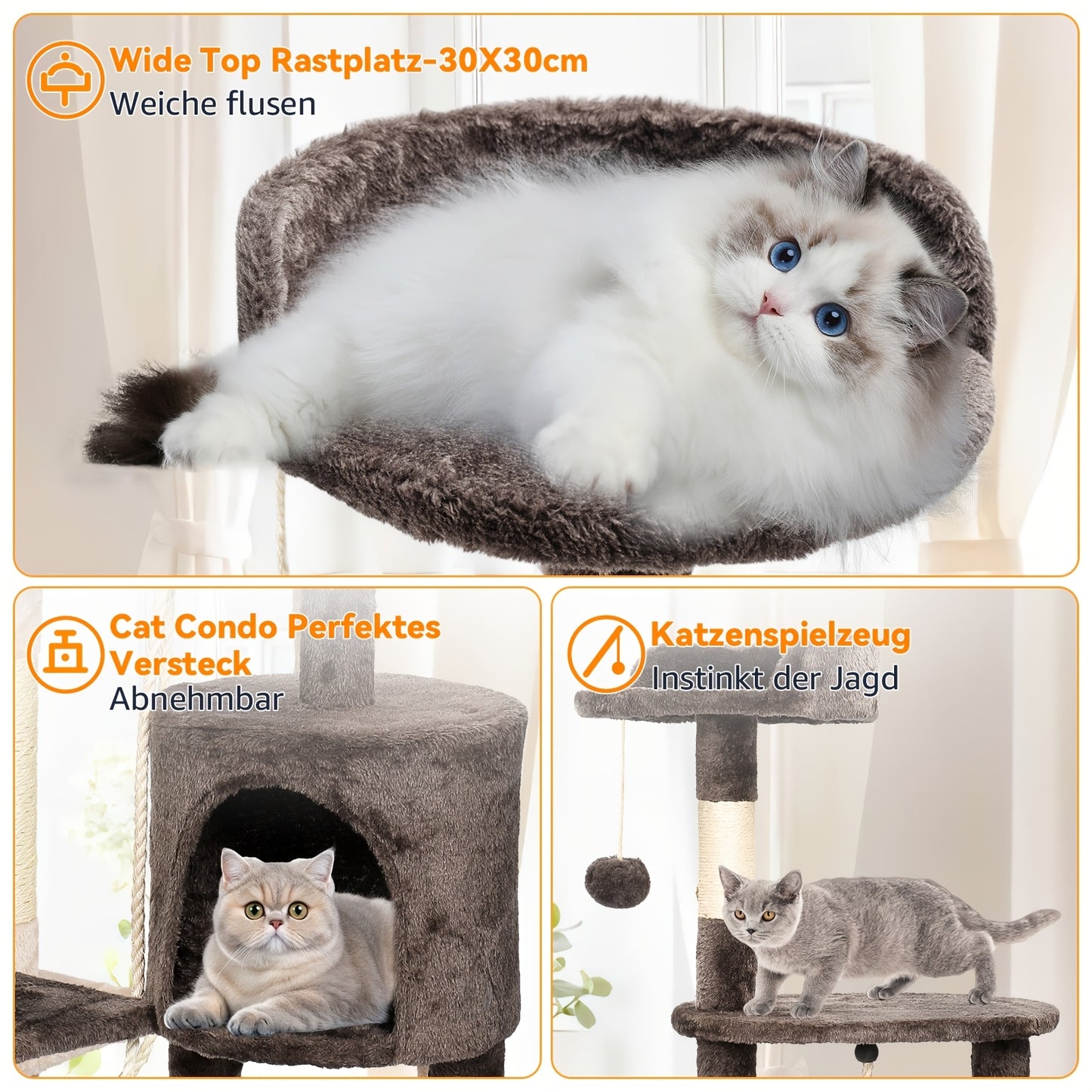 Tiragraffi per gatti, 112 cm per tiragraffi - Robusto sisal e pompon in p – vista dettagliata 7