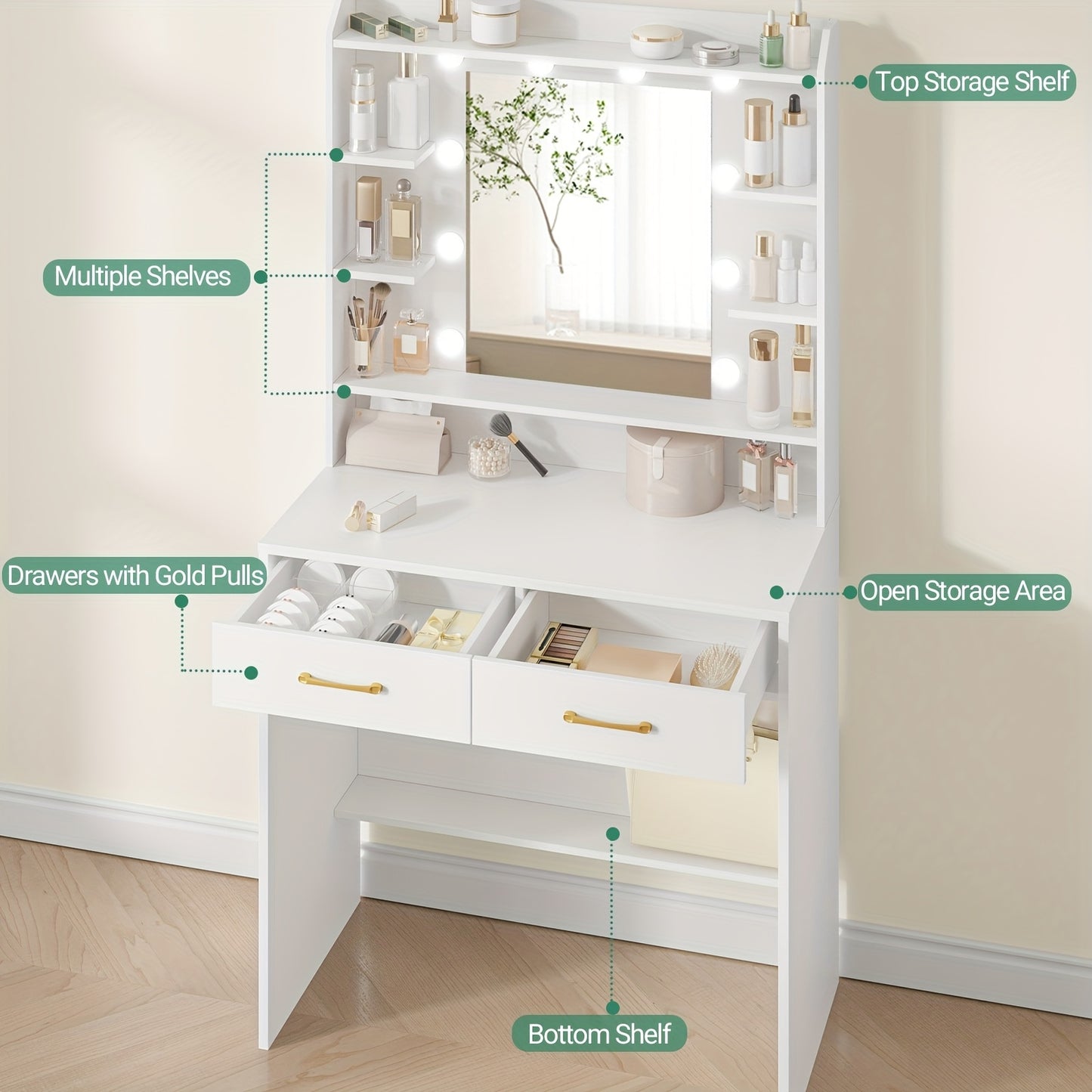 Toeletta, legno per camera da letto e letto – vista dettagliata 2