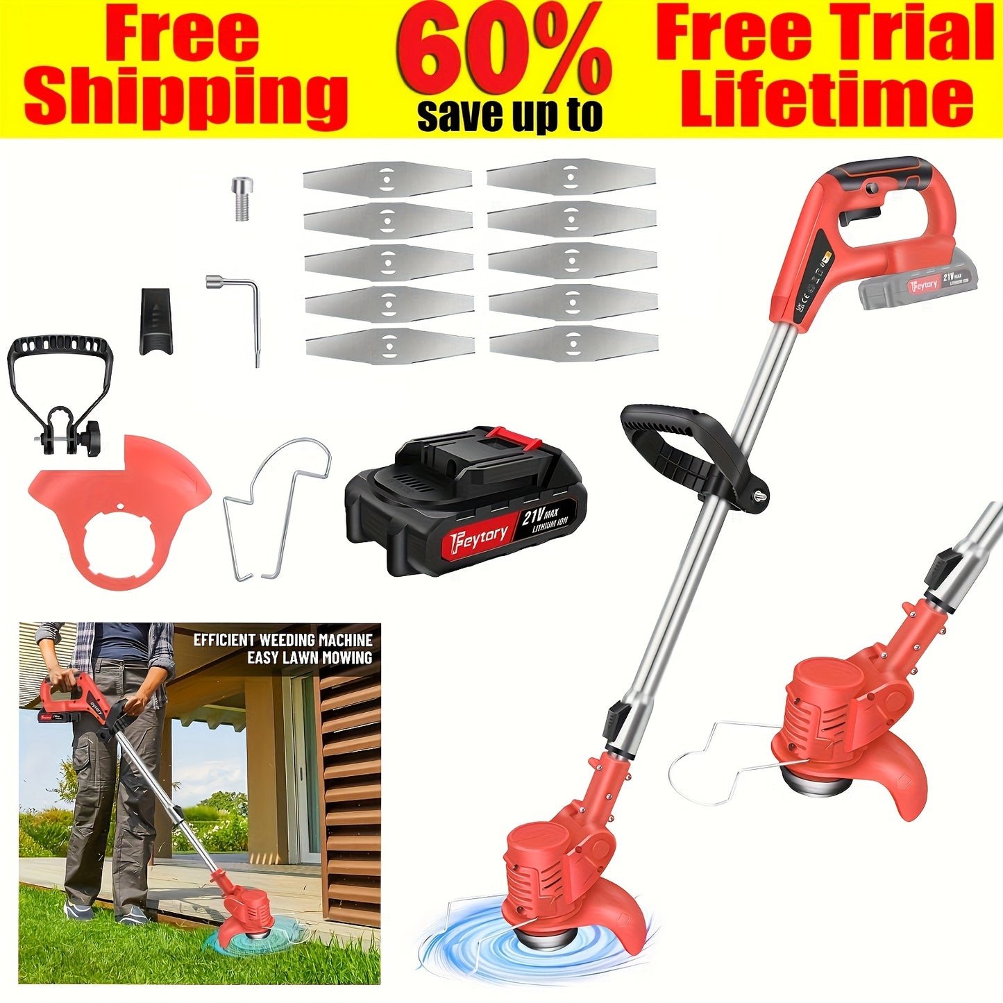 Tosaerba a batteria senza fili, Trimmer+2x Batteria-3 Piegato per giardino e terrazza – vista principale