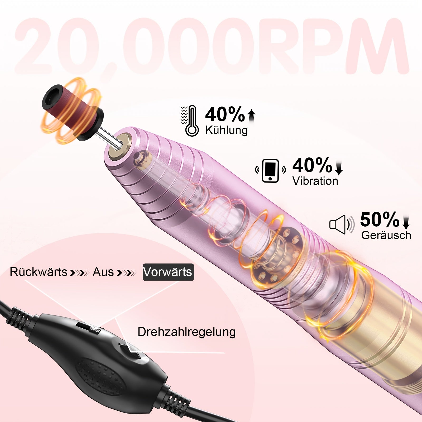 Trapano portatile, Rosa per manicure e pedicure – vista dettagliata 5