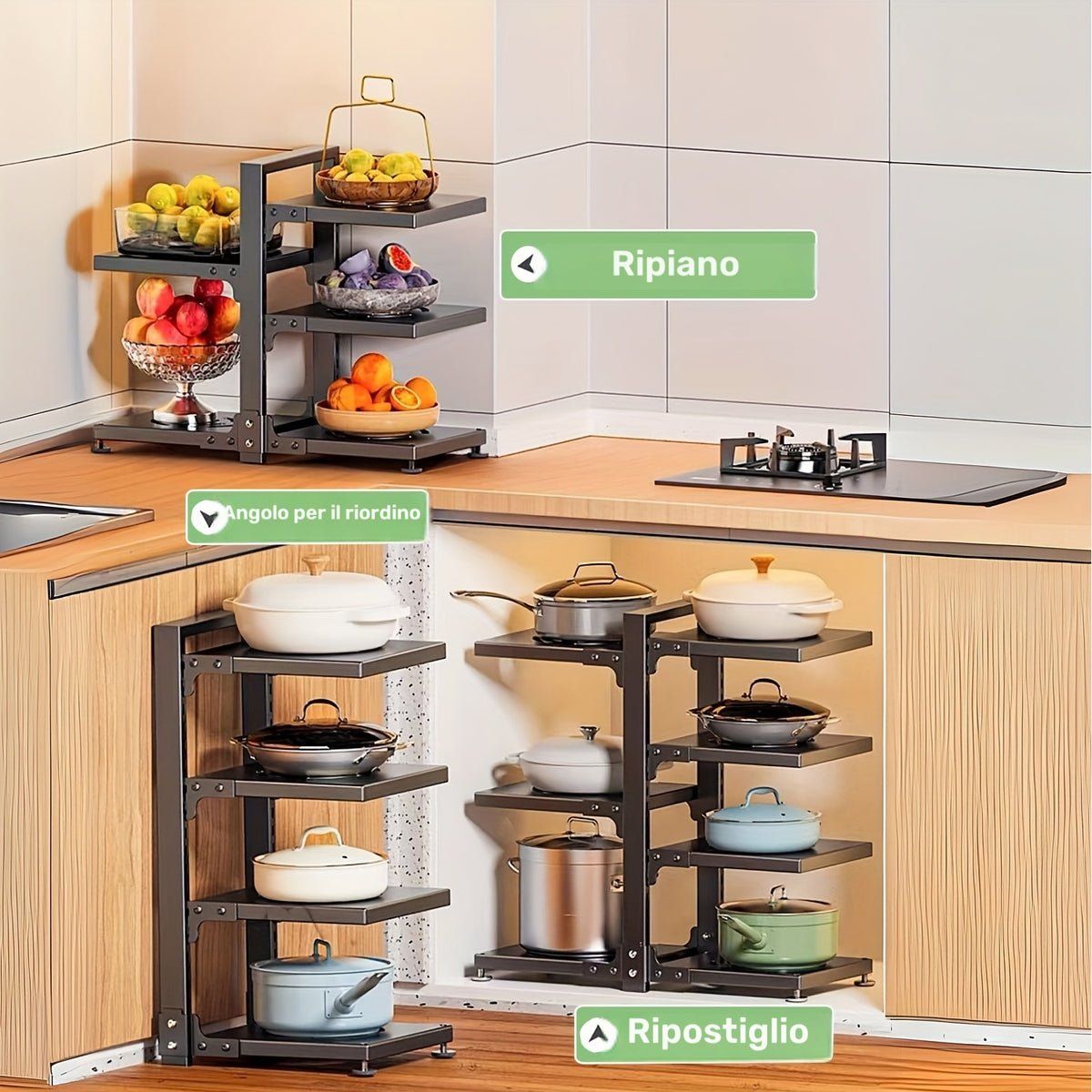 Un robusto porta pentole, Un rack con 4+3 livelli per cucina e zona pranzo – vista dettagliata 3