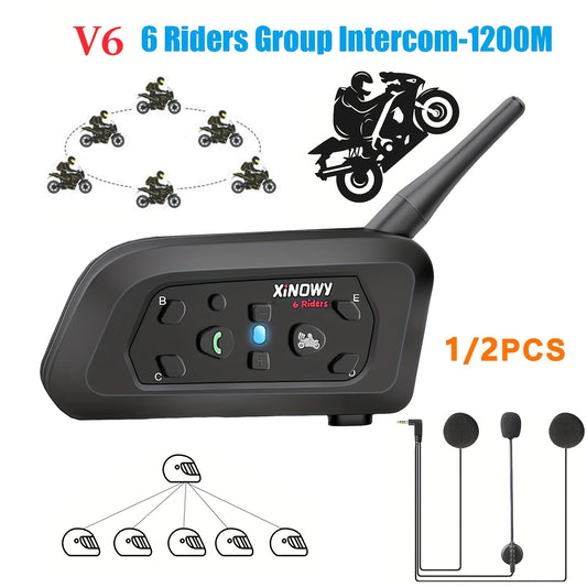 V6 Interfono Moto, wireless per 6 Motociclisti 1200M Conversazione 850Mah e uso quotidiano – vista principale