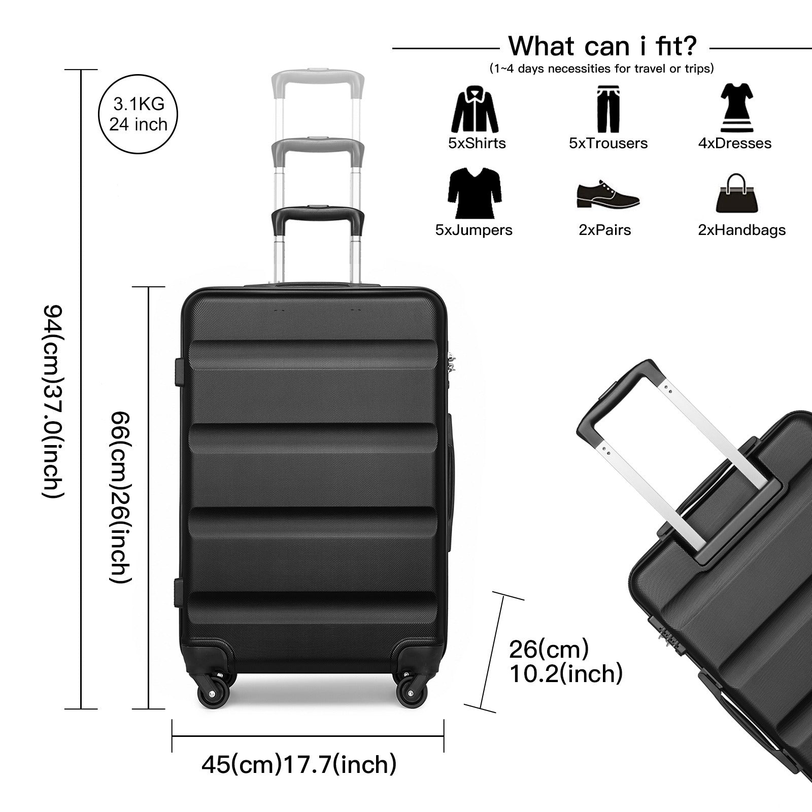Valigia da viaggio, S (55 cm-33 L) per uso quotidiano – vista dettagliata 9