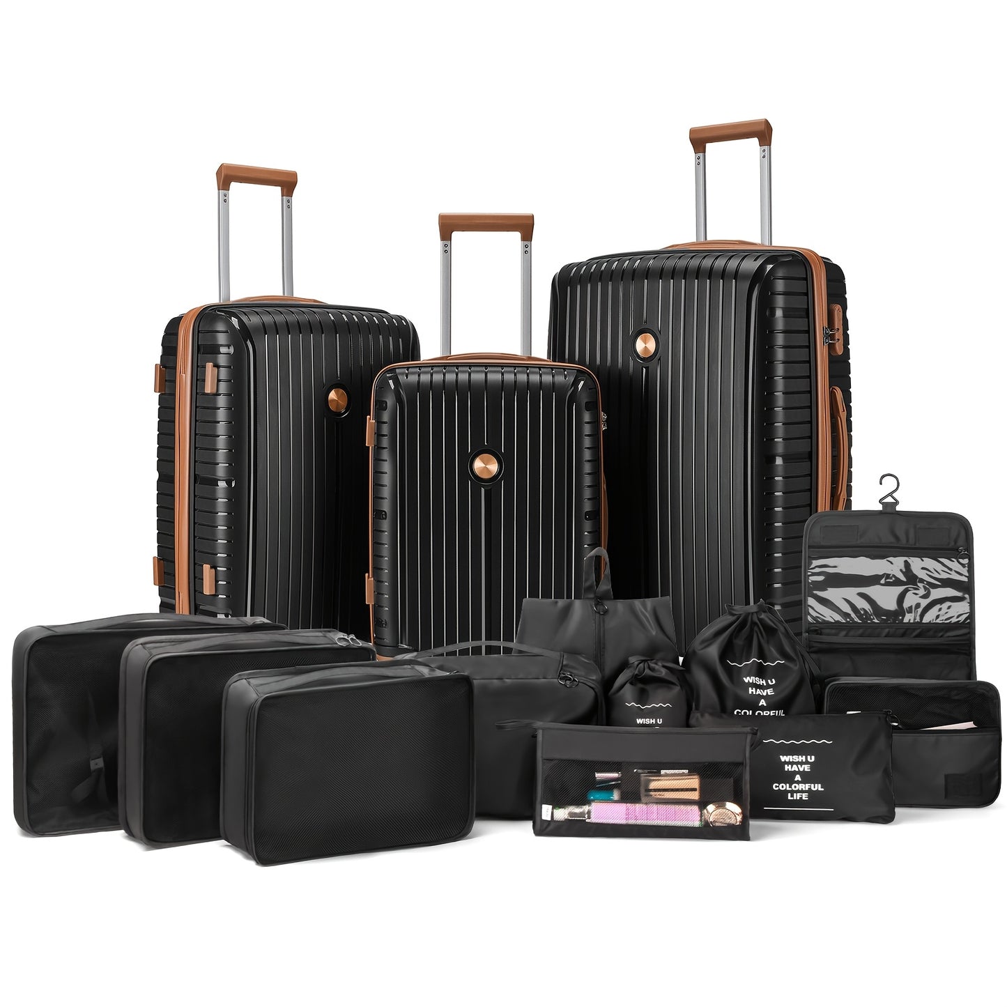Valigia da viaggio, Set di organizer multipezzo con cinturino nero per uso quotidiano e tempo libero – vista dettagliata 12