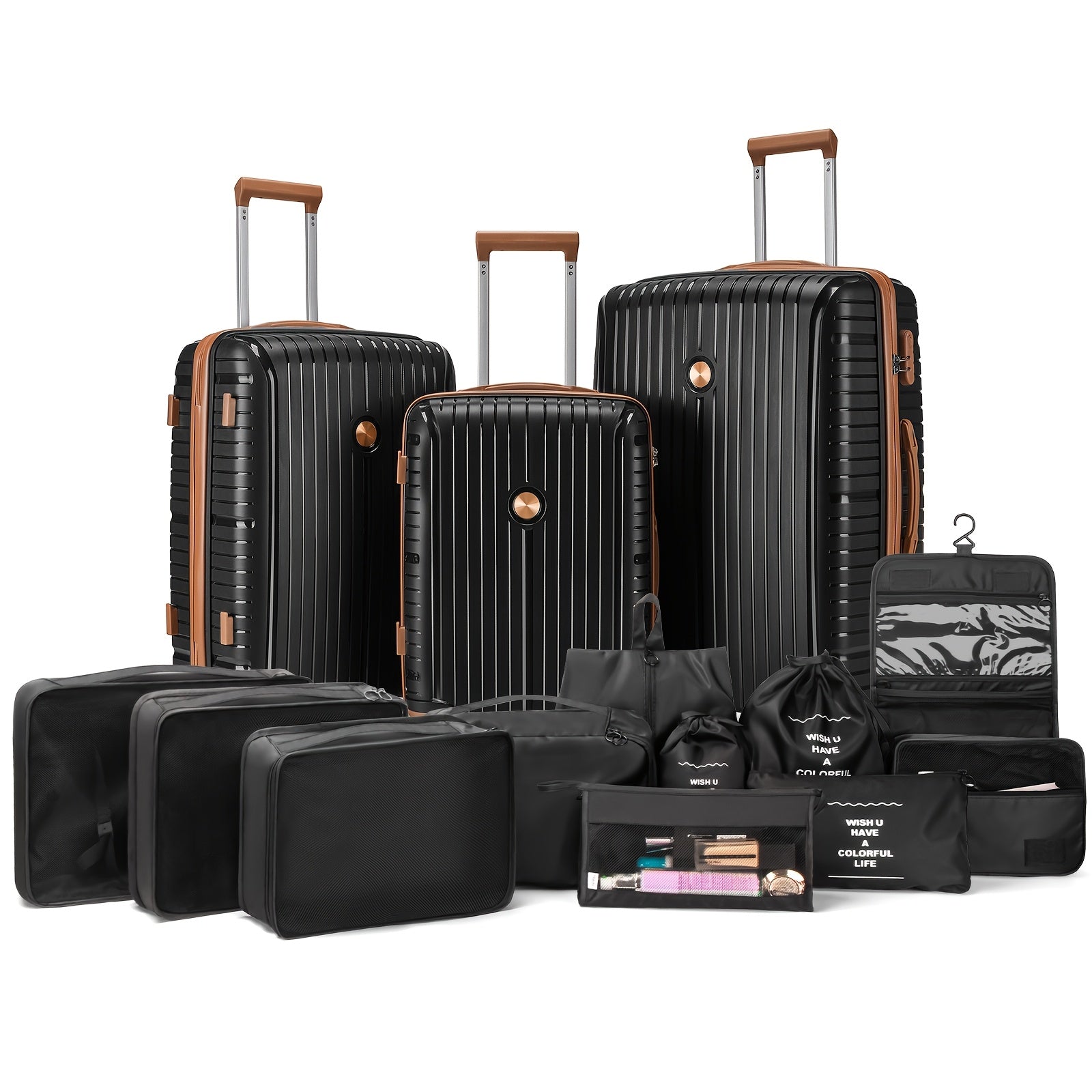 Valigia da viaggio, Set di organizer multipezzo con cinturino nero per uso quotidiano e tempo libero – vista dettagliata 12